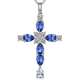 Jiahanzb Cross Necklace Men WOMEN Silver Pendant Chain (Blue)