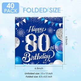 40 PCS Birthday Napkins,80th Birthday Napkins for Boys and Girls Disposable丨Cheers to 80 Years,Happy 80th Theme Party Decorations Supplies(Blue and Silver)