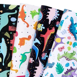 PlandRichW Dinosaur Wrapping Paper Folded for Boys Girls Kids Birthday Gift Wrapping Paper Wrap Dino for Party Holiday Baby Shower, Pre-cut 12 Sheets Each 20 x 29 Inches