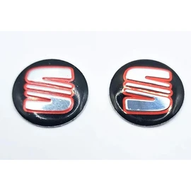 BLACK RED Chrome For Fits Seat Remote Key Fob Sticker Badge Emblem Logo 14mm 2 pcs