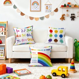 Joymaison 18x18 Set of 4 Kids Reading Corner Throw Pillow Cushion Covers