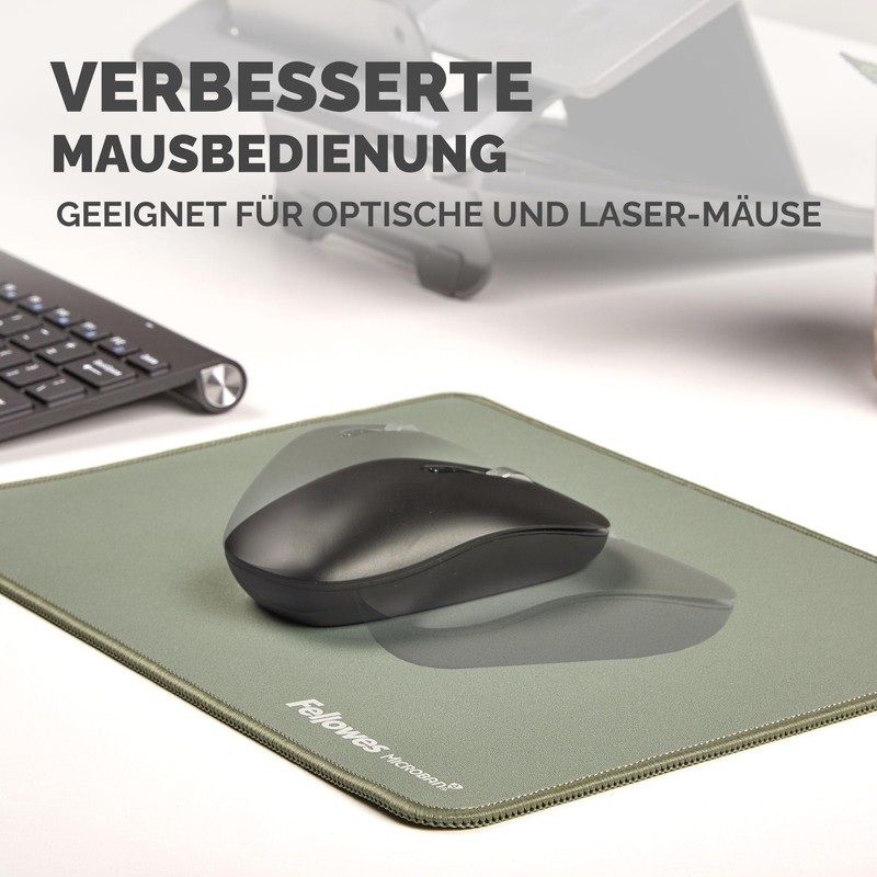 Fellowes Breyta Extra Großes Ergonomisches Mauspad Salbeigrün – rutschfeste Gummibasis,