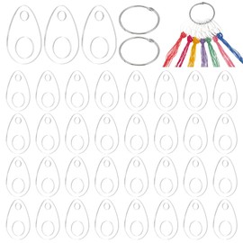 BENECREAT 40 Pcs Acrylic Floss Drops, Clear Embroidery Floss Bobbins with 2 Pcs Stainless Steel Rings, Teardrop Winding Boards for Sewing Thread, Embroidery Floss, DIY Crafts and Projects