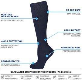 6 Pairs Compression Socks for Women and Men, 15-20 mmHg Compression Stockings for Swelling, Hiking, Running, Sport, Travel (6 Color, Large-X-Large)