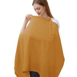 Hicoco 100% Muslin Cotton Breastfeeding Cover, Multi-use Nursing Cover with Arch Neckline, Cotton Nursing Apron (deep yellow)