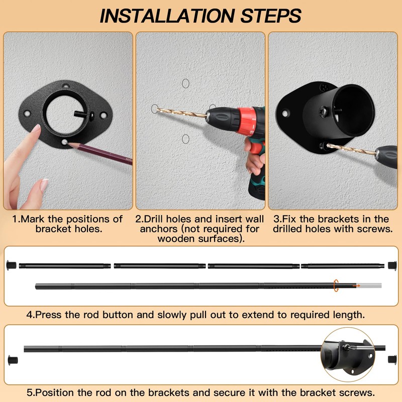 Closet Rods for Hanging Clothes, 16.5 to 79 Inches Adjustable