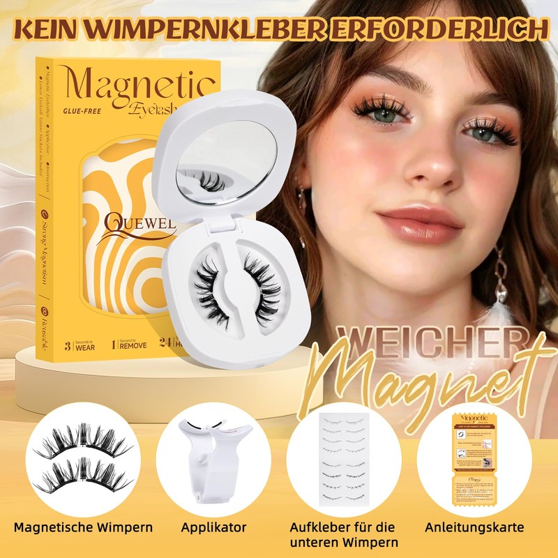 QUEWEL Magnetic Eyelashes, 1 Pair Soft Magnetic Eyelashes, Reusable Magnetic