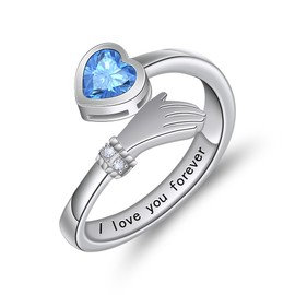 HMOOY Hug Rings for Women, Silver Plated Hug Hands Ring, Adjustable Cubic Zirconia Hug Open Snake Ring, Engraved I Love You Forever, Engagement Thumb Ring, Women's Friendship Gifts, Brass, No Gemstone