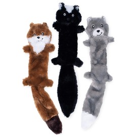 ZippyPaws Skinny Peltz - Weasel, Skunk, & Wolf - No Stuffing Squeaky Dog Toys, Unstuffed Chew Toy for Small & Medium Breeds, Bulk Multi-Pack of 3 Soft Plush Dog Toys, Flat No Stuffing Puppy Toys - 18"