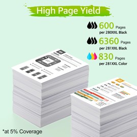 greencycle Ink Cartridges Replacement for Canon 280 281 XXL PGI-280XXL CLI-281XXL Compatible for PIXMA TR7520 TR8520 TS6120 TS6220 TS8120 TS8220 TS9120 TS9520 TS6320 TS9521C Printer (5 Pack)