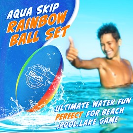 Billeeit Billeeit Water Skipping Balls Set for Pool Play, Include 1 Rugby, 2 Balls and 2 Discs, Rainbow Color Splash Water Bouncing Balls, Fun Beach Toys & Games for Kids 3+ 4-8-12 and Adults