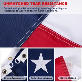 Pessbulmm Texas State Flag 5x8 Ft Heavy Duty TX Flag with Embroidered Stars & Sewn Stripes Durable 210D Nylon with 2 Brass Grommets & 4-Row Stitch Hemming Vivid Color Indoor & Outdoor Use