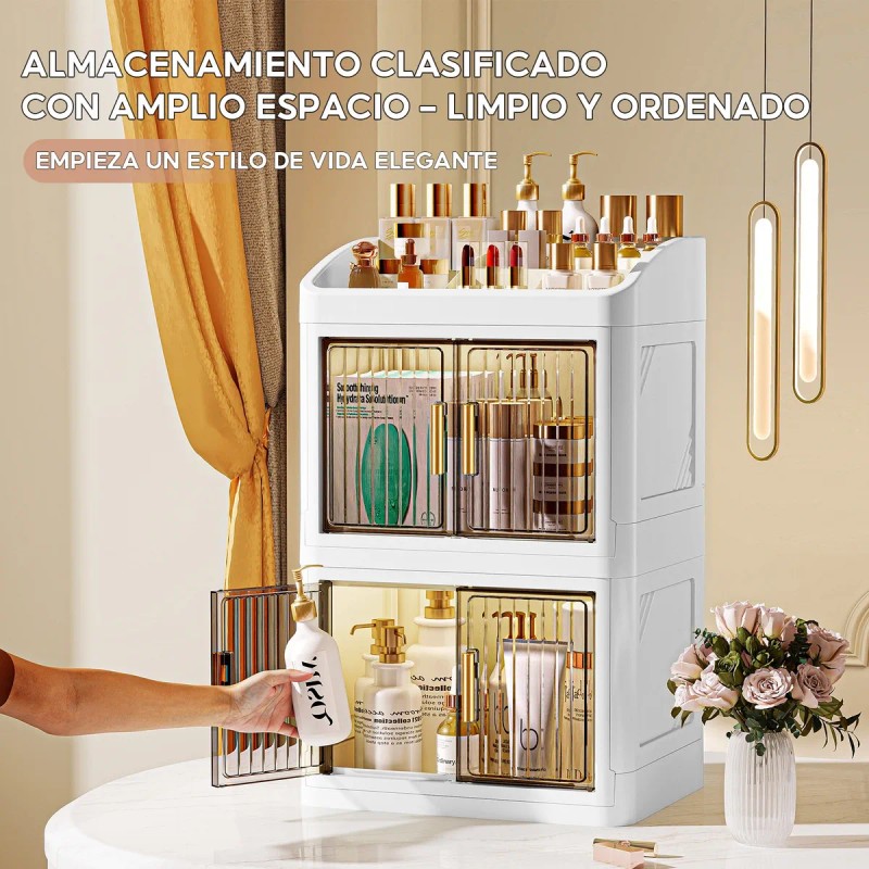 Caja Almacenamiento Cosméticos Multinivel Con Compartimentos Blanco