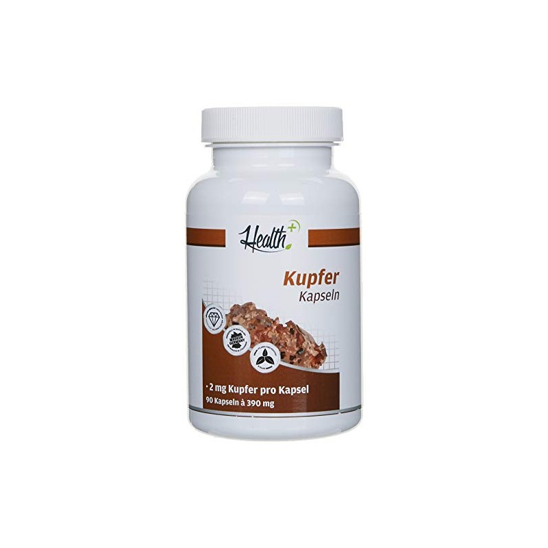 Health+ Copper - 90 Capsules Pure Copper Gluconate, Essential Trace