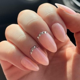 GLAMERMAID Press on Nails Medium Almond, Spring Summer Nude Glue on Gel Nails, 24Pcs Medium Stiletto Acrylic False Nails Kits Reusable UV Finish Full Cover Stick on Nails for Women Gift