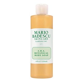 Mario Badescu AHA Botanical Body Wash hidratante, clarificante y exfoliante suave para una piel más brillante, suave y tersa, jabón corporal infundido con ácido glicólico y enzimas de frutas, 236 ml