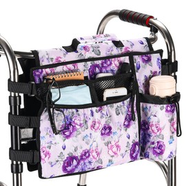 Walker Accessories for Folding Walker Double Sided Walker Bag with Cup holer Organizer Pouch Storage Tote for Rollator Carrying