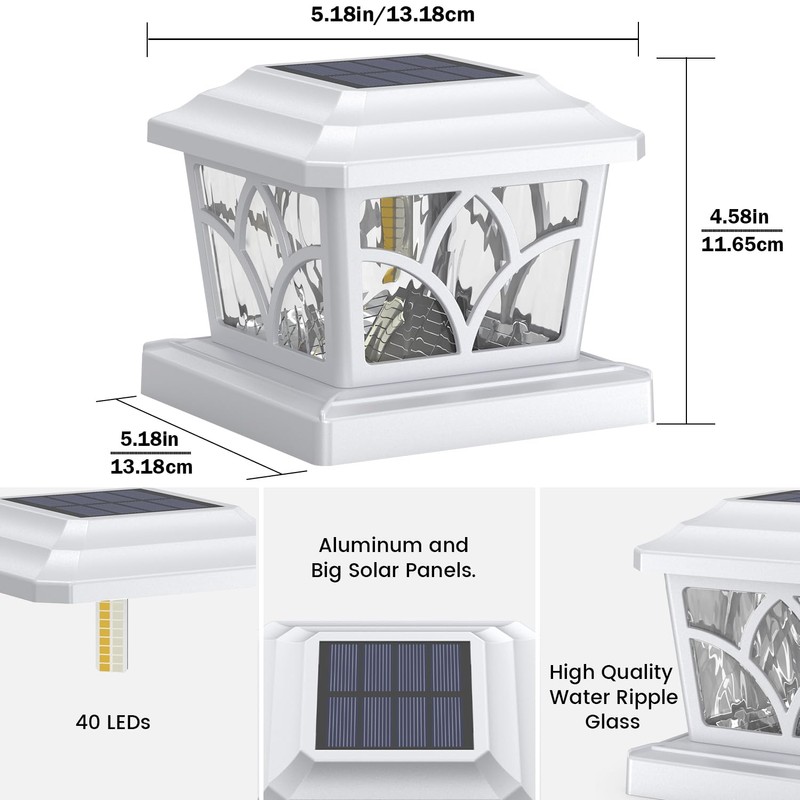 SIEDiNLAR Solar Post Cap Lights Outdoor 4 Modes 40 LEDs