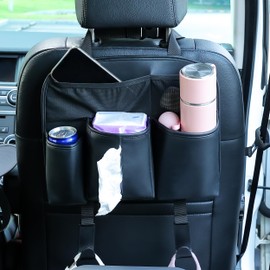Amooca Car Backseat Organizer PU Leather Storage Bags Travel Accessories Large Pockets for Water Bottle Drink Tissue with Hooks