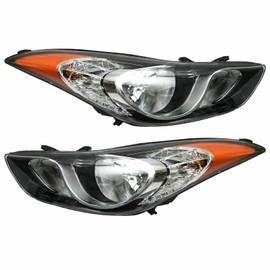 F CARFITTING 2011 2012 2013 Elantra Headlights,Headlight Assembly Compatible with Hyundai Elantra 2011-2013 Halogen Headlamp Repalcement Driver Passenger Side Chrome Housing Amber Reflector Clear Lens