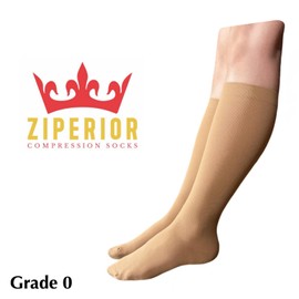 Ziperior 8-15 mmHg Compression Grade 0 Calf Inside Leg Zipper Closed Toe Socks (Beige, 4X-Large)