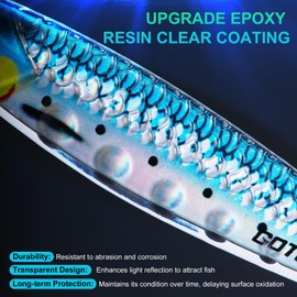 Goture Fishing Jigs, Transparent Epoxy Resin Coating Vertical Jig Saltwater Freshwater, Slow Sinking Resin Jig with Assist Hook and Treble Hook, 5PCS 40g Fishing Jigging Lures with Tackle Box