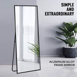 NeuType Full Length Mirror Floor Mirror with Standing Holder Bedroom/Locker Room Standing/Hanging Mirror Dressing Mirror Wall-Mounted Mirror (Elegant Black)
