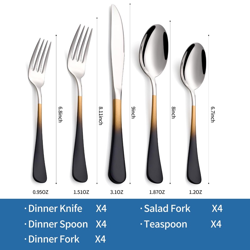 Moxinox 20-Piece Black Gold and Silverware Set, 18/0 Stainless Steel
