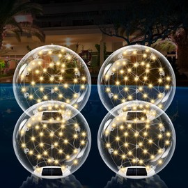 Ribgwo Floating Pool Lights Solar Powered-14in Warm White Solar Powered Pool Light Balls,IP68 Waterproof Balls for Outdoor Swimming Pool, Backyard Pond,Party Decorations(4Pcs)