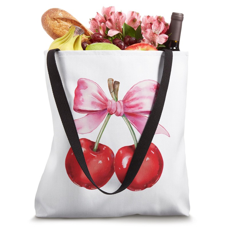 Cute Coquette Cherry Bow Design Tote Bag