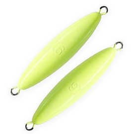 Eddie Bomb 16oz 5" Tuna Jigs, Super Glow, 2 Pieces, Heavy BFT Vertical Flat Fall Jigs for Bluefin Tuna, Unrigged, Tuna Fishing Gear