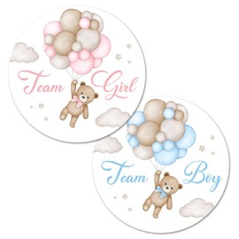 Boho Teddy Bear Balloons Team Girl, pegatinas de revelación de género de Team Boy – 40 etiquetas (20 de cada diseño)
