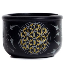 Berk ST-311 Incense Bowl Soapstone Flower of Life Engraved by Hand - Incense Accessories for Sage & Frankincense Smoking - Smudge Incense Burner
