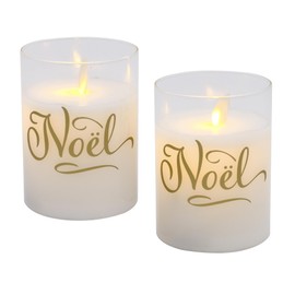 LumaBase Battery Operated LED Glass Candles with Flickering Flame, Noël - Set of 2