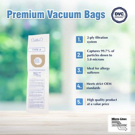 DVC Micro-Lined Vacuum Bags For Hoover Type A Fit Convertible, Elite, Legacy, Decades, Concept One, Concept Two, Encore, Powermax, Runabout, Spectrum, Spirit, Sprint, Tempo, Innovation | 9 Vacuum Bags