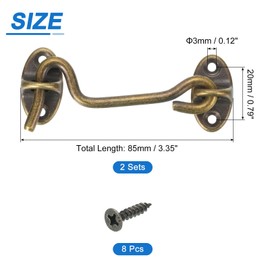 sourcing map 2Pcs 3" Hook and Eye Latch, Barn Door Lock Brass Cabin Hook Privacy Door Gate Hooks for Window Sliding Door Fence Shed, Bronze