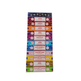 Satya Incense Set 12 x 15gram Includes: Nag, Super Hit, Oodh, Positive Vibes, Namaste, Champa, Opium, Reiki, Spiritual Healing, Karma, Traditional Ayurveda and Meditation, Wood, Multi, Packs