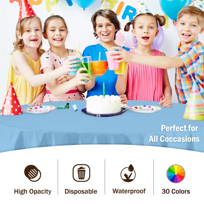 Party Solids 6-Pack Premium Plastic Tablecloth 84in. Round Plastic Table