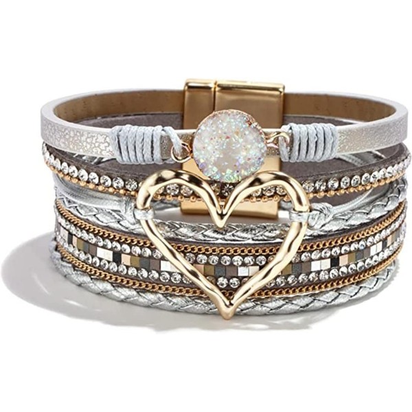 Wrap Leather Bracelet Rhinestone Leather Bracelets for Women Multilayer Boho