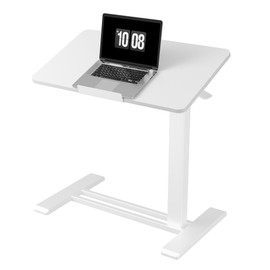 FLEXISPOT H7 PRO Mobile Standing Desk Adjustable Overbed Table Pneumatic with Wheels 90°Tiltable Portable Laptop Desk Rolling Computer Cart Foldable Bedside Table(27.6" W x 15.7" D, White)
