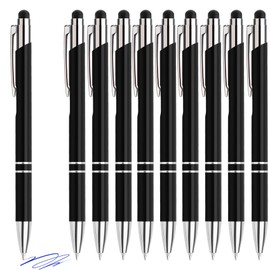 Hengsong Ballpoint Pen High Quality, 10 Ballpoint Pens with Stylus Set, with 0.7 mm Refill, Retractable Ballpoint Pen, for Office, Business and School, Metal, Black with Blue Ink