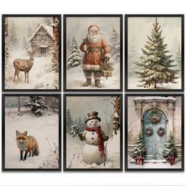 Christmas Home Decor Wall Art Christmas Decorations Xmas Decorations Santa Tree Deer Snowman Holiday Winter Prints Artwork Paintings for Bedroom Living Room Nursery Wall Decor (8x10IN, 6PCS, Unframed)
