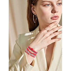 Leather Cuff Bracelet for Women Multi-Layer Heart Wrap Bracelet Bohemian Rope Cuff Bangle for Girls (red)