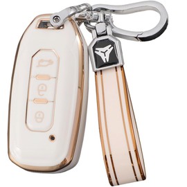 SANRILY Golden-Edge Soft Key Fob Cover for Ford Territory 2023 2022 2021 Titanium EV Key Keyless 3 Button Key Case Shell with TPU Keychain Beige