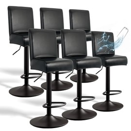 PU Leather Bar Stool Covers with Backs, 6 Pack Stretch Waterproof Bar Stool Chair Covers Washable & Comfortable Barstool Covers Slipcovers with Back for Pub/Counter/Dining Room Decoration (Black)