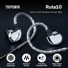 Linsoul Tripowin Ruta10 in Ear Monitor, 10mm LCP Dynamic Driver IEM Earphones, HiFi Wired Earbuds, with CNC Alloy Shell and Detachable Silver Plated Cable for Musician Audiophile (Silver)