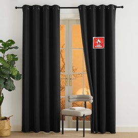 NICETOWN Fire Retardant Black Blackout Curtains 84 inch Length 2 Panels Set, 52 x 84 Noise Reducing Drapes for Office Conference Room Light Blocking Privacy Window Treatment for Living Room Home Decor