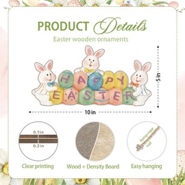 Happy Easter Wooden Hanging Sign, Egg and Bunny Pattern, Easter Decorations for Home, Country/Retro Style, Spring Decorations, Farmhouses, Homes, Doors, Decoration & Gift (10" x 5") - A01
