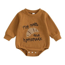 LAGKIYOJ Baby Girl Boy Thanksgiving Romper Letter Embroidery Long Sleeve Crew Neck Jumpsuit for Winter Fall - Color: Brown, Size: 12-18 Months