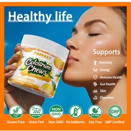 Parhaat Bovine Colostrum Chews Supplement with probiotics for Gut Health, Bloating, Immune Support, Skin, Hair Growth and Beauty - Orange Flavor (60 Servings)